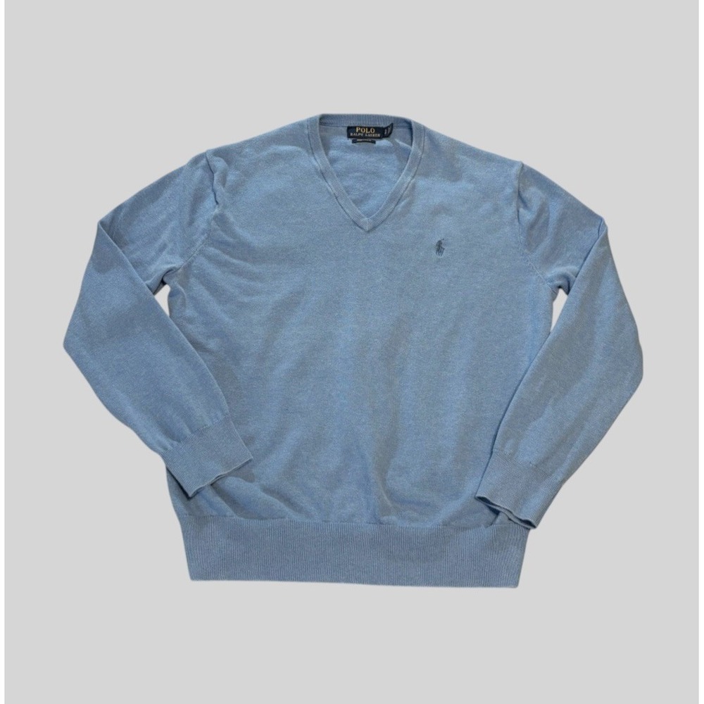 Polo Ralph Lauren Women's Small Petite Pima Cotton V-neck Sweater Blue
